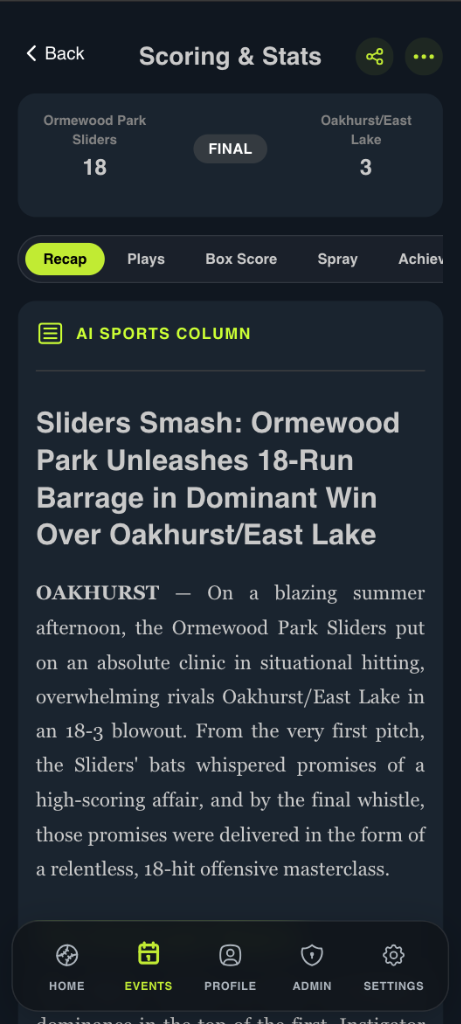 AI Sports Column newspaper-style write-up for a game final